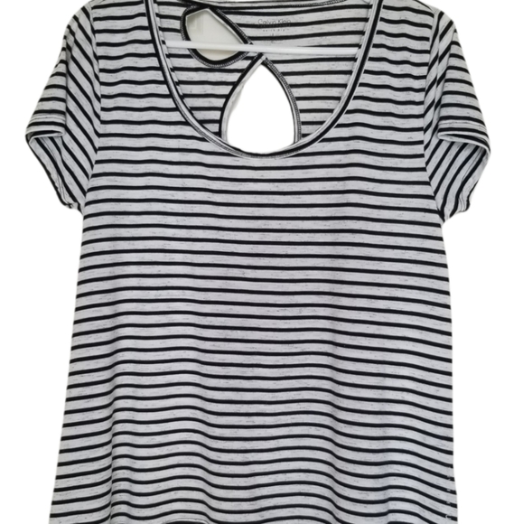 Calvin Klein black white stripe performance top cut out back detail Large - Picture 3 of 7